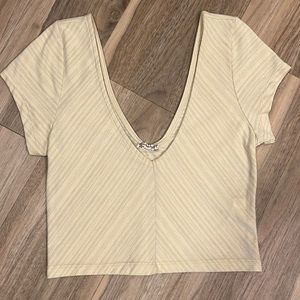 NEW Free People Intimately Cream Double V Striped Short Sleeve Cropped Tee
